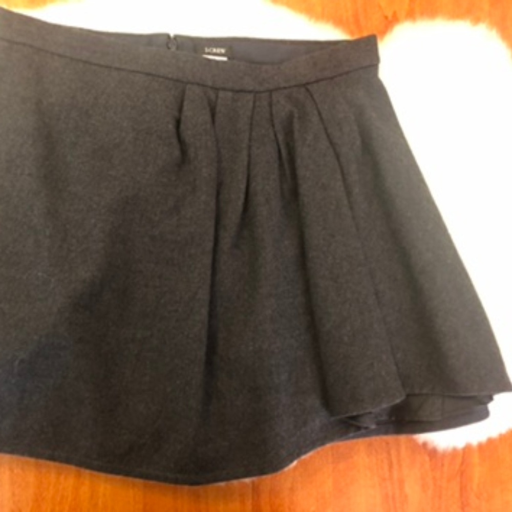J. Crew Grey Wool Asymmetrical Pleat Mini Skirt